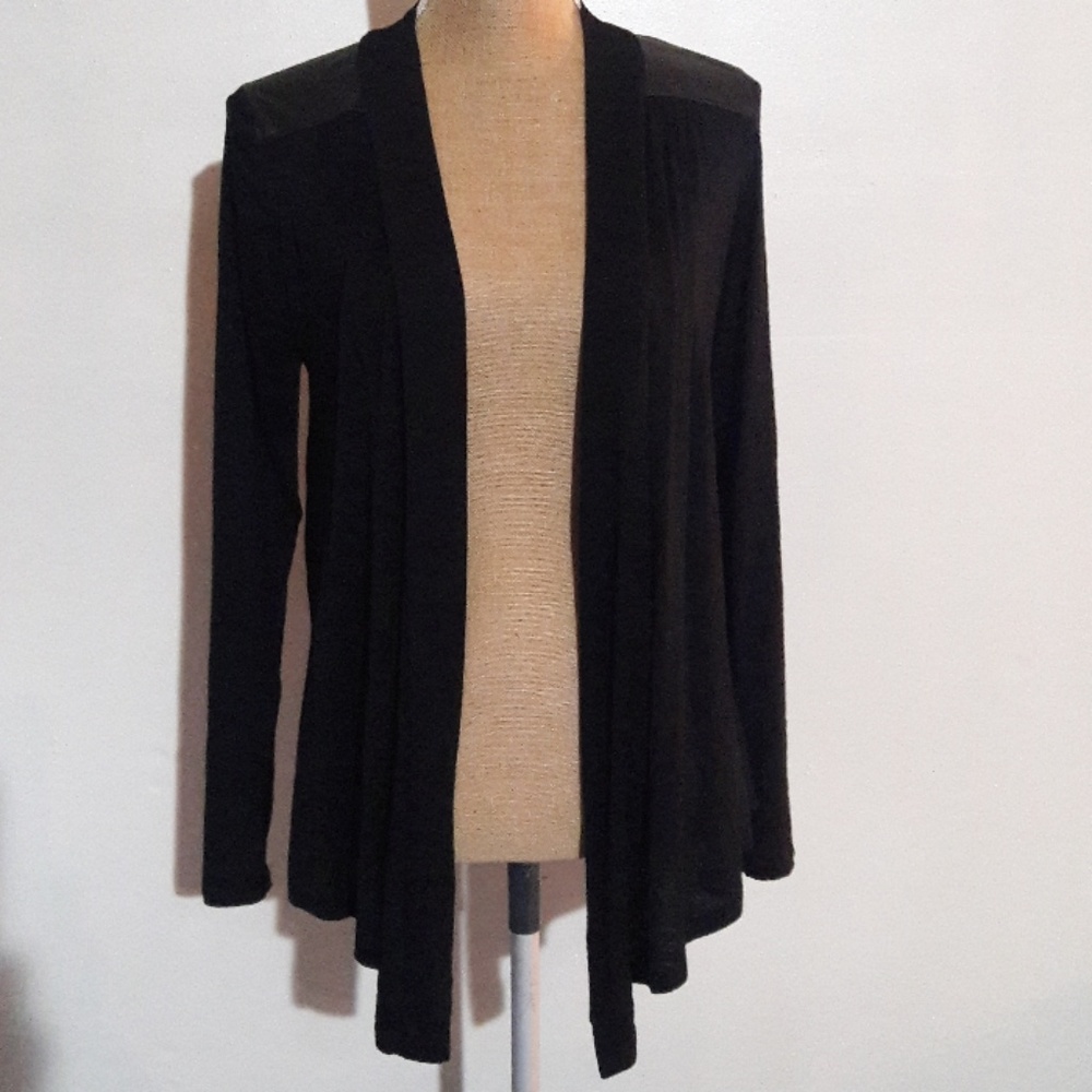 Black cardigan Jacket M waterfall w cutout back